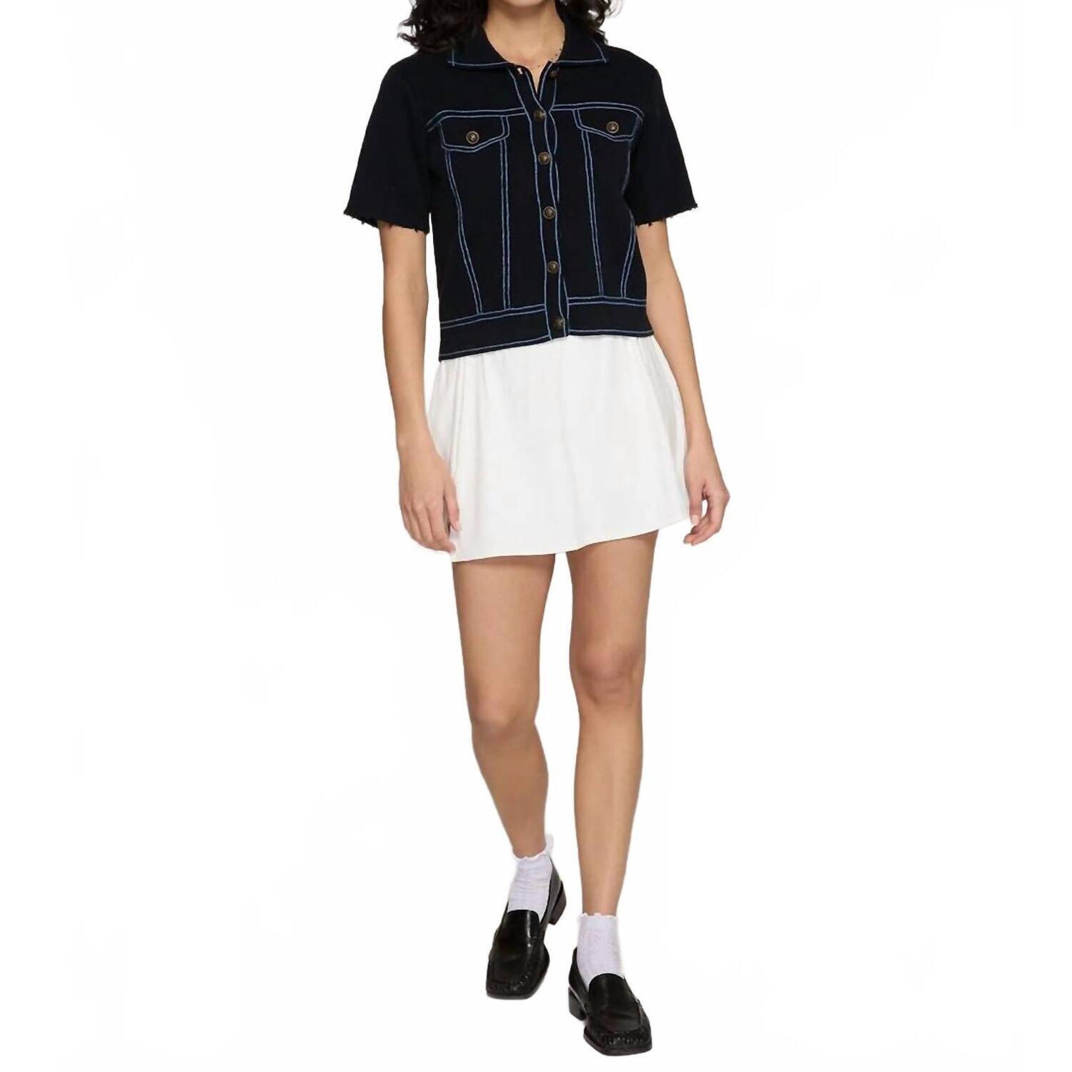 New Autumn Cashmere Short Sleeve Denim Jacket In Navy Combo
